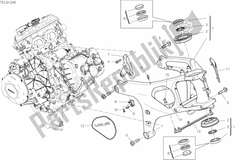 Tutte le parti per il Telaio del Ducati Superbike Panigale V4 R USA 998 2019